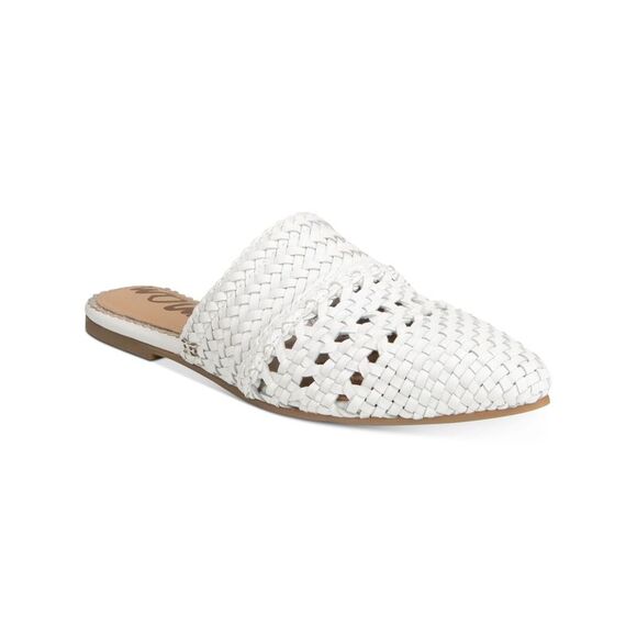 NWT SAM EDELMAN Womens White Woven Logo Natalya Slip On Leather Mules 9 M - Picture 1 of 2